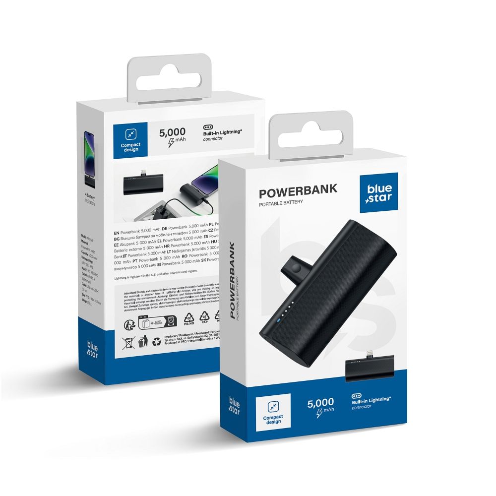 Powerbank Blue Star 5000 mAh with built-in connector Lightning 2,1A W0556P black