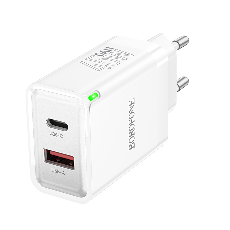 BOROFONE WALL CHARGER BN16 TOUGH - USB + TYPE C - PD 45W 3A WHITE