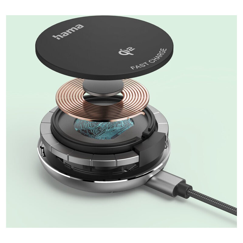 HAMA Wireless Charger/Induktion Qi2-Schnelllader und Smartphonehalter, magnetisch, 15W, schwarz
