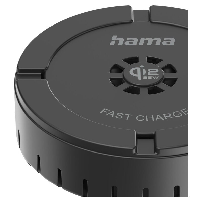 HAMA Wireless Charger/Induktion Qi2-Schnelllader, Standfunktion, magnetisch, 25W, Luftkühlung, Schwarz