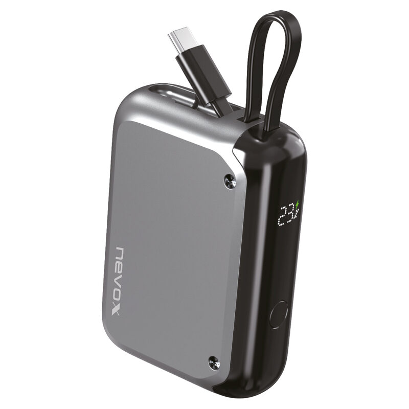 nevox POWERBANK 10000mah mit Intergriertem USB-C Kabel PD-30W