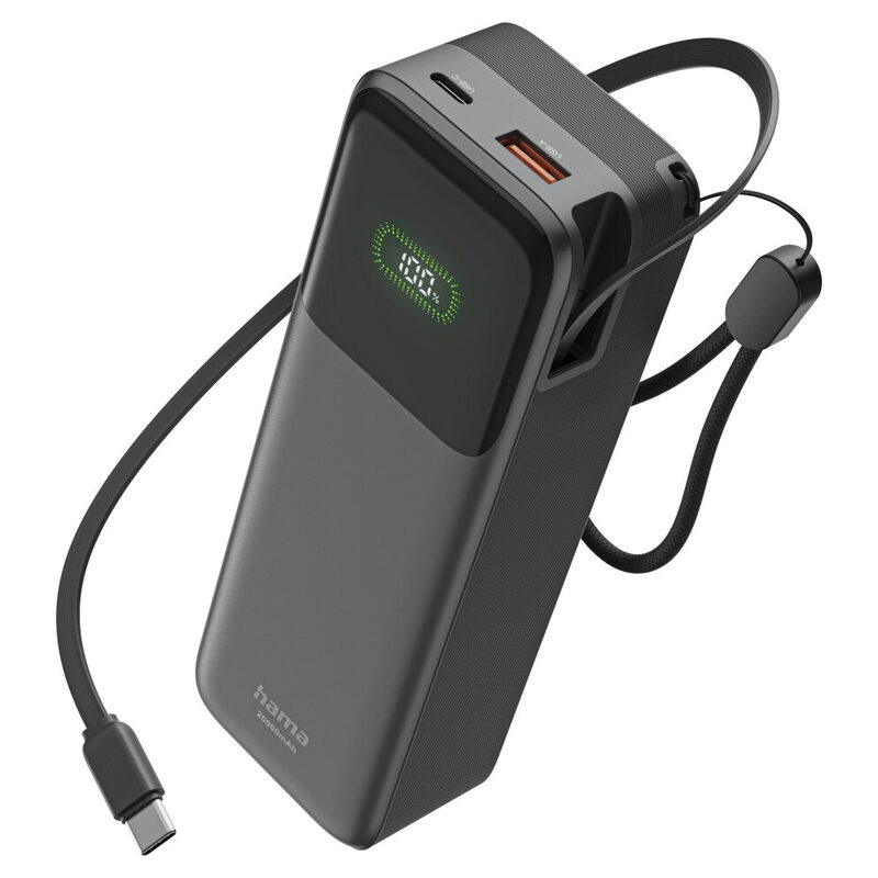 Hama Power Pack RollUp, 20000 mAh, USB-C+USB-A, 45W, Schwarz