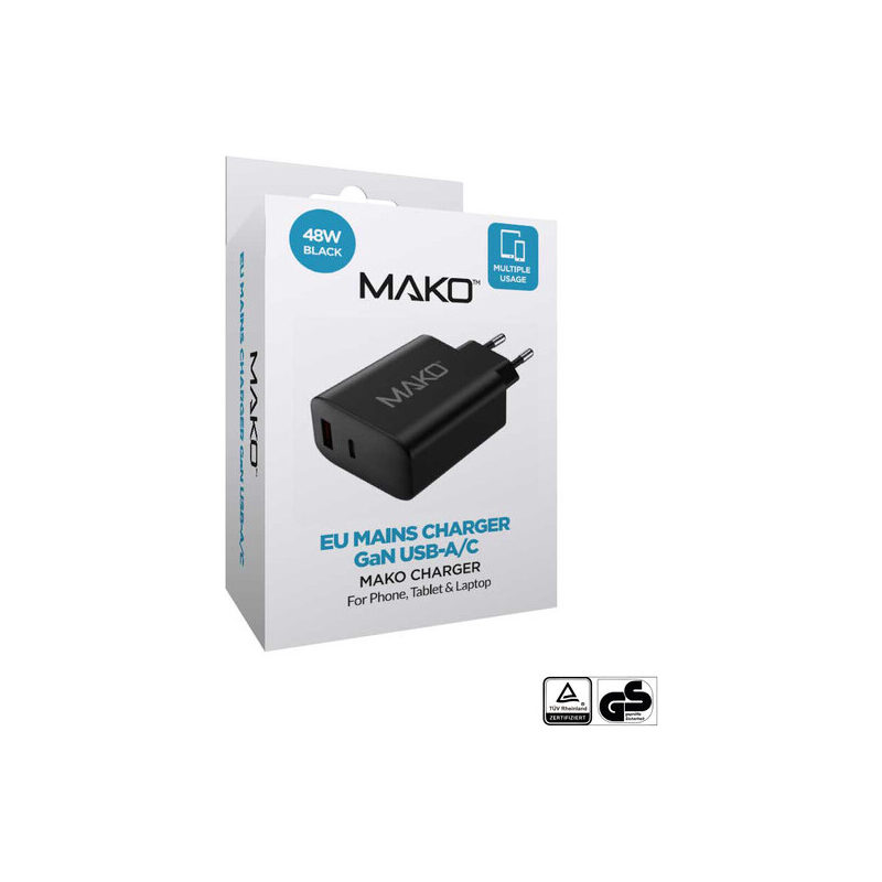 Eiger/Mako 48W GaN2 EU- Netzladegerät für USB-C / USB-A, schwarz