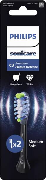 Philips PH Aufsteckbürste für Zahnbürsten HX9042/88 Premium Plaque 2er Pack Schwarz