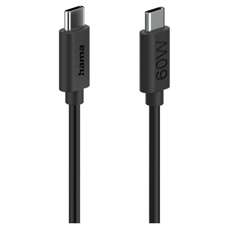 HAMA Ladekabel/Datenkabel, USB-C auf USB-C, USB 2.0, 480 Mbit/s,60W, 1.2 m, Schwarz