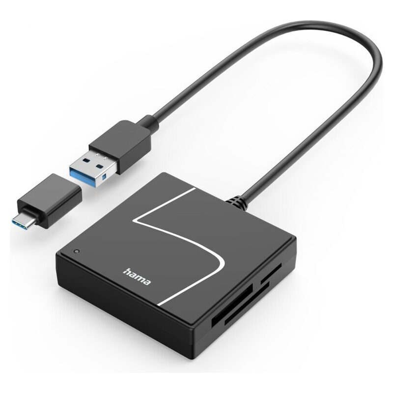 HAMA USB-Kartenleser, USB 3.2, USB-A mit USB-C-Adapter, Schwarz