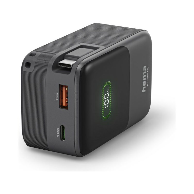 Hama Power Pack RollUp, 10000 mAh, USB-C+USB-A, 20W, Schwarz