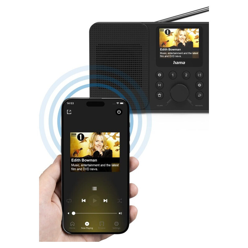 HAMA Digitalradio DIR10, Radiowecker, FM/DAB/DAB+/Internetradio/Bluetooth/RX App, Schwarz