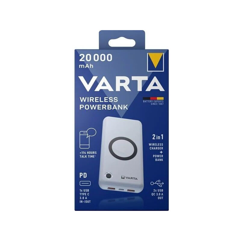 Varta Wireless Power Bank 20.000mAh, 57909, weiss