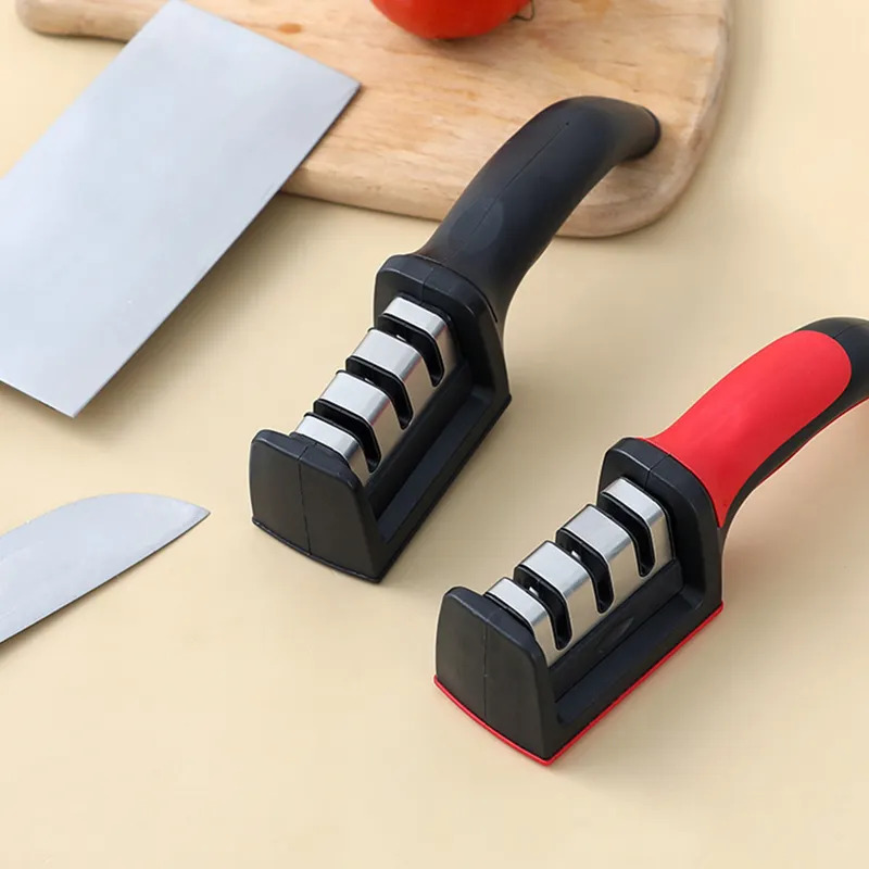 Messerschärfer - professioneller manueller Messerschärfer mit 3 Stufen in schwarz/rot