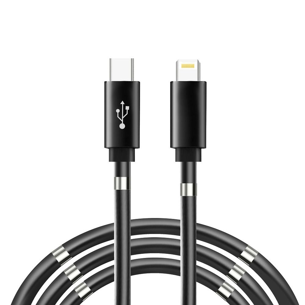 Kabel Typ C für iPhone Lightning 8-pin Power Delivery PD18W magnetisch gewickelt 3A C673 schwarz 1 M