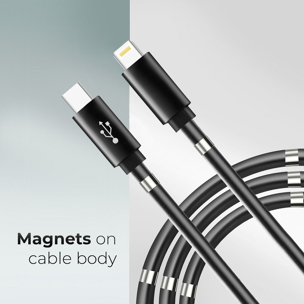 Kabel Typ C für iPhone Lightning 8-pin Power Delivery PD18W magnetisch gewickelt 3A C673 schwarz 1 M