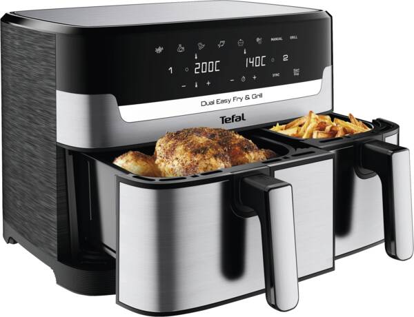 Tefal Doppel-Heißluft-Fritteuse EY905D - Dual Easy Fry & Grill Edelstahl-Schwarz