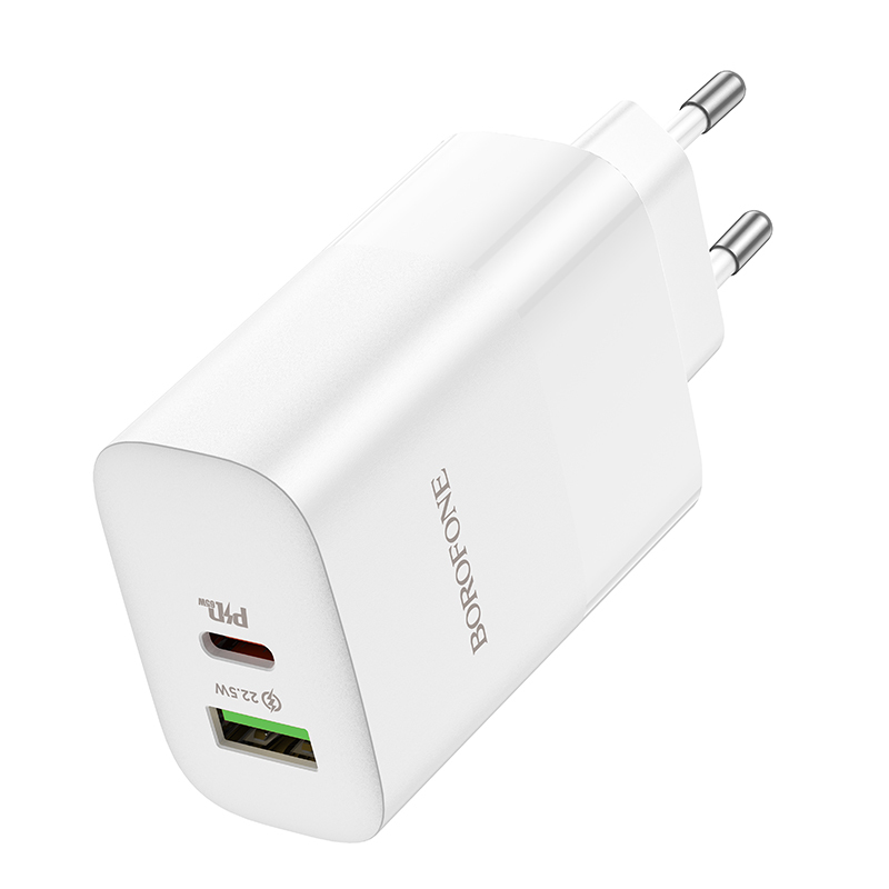 BOROFONE WALL CHARGER BN10 SUNLIGHT - USB + TYPE C - QC 3.0 PD 65W WHITE