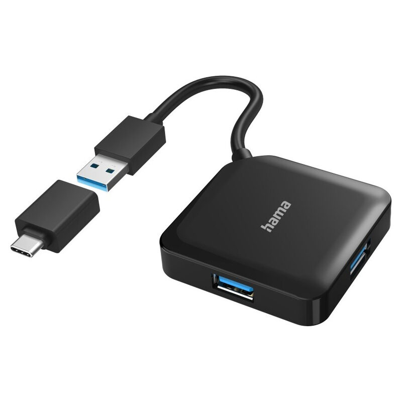 Hama USB-Hub, 4 Ports, USB 3.2 Gen1, 5Gbit/s, inkl. USB-C Adapter