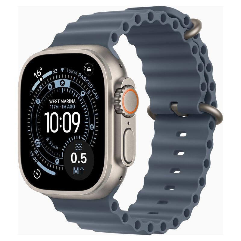 Apple Watch Ultra 3, GPS+CELL, titan natur, 49mm, Ocean Band maritimblau