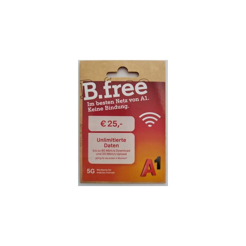 A1 B.free Internet Data Unlimited Wertkarte – 28 Tage unlimitiertes Datenvolumen
