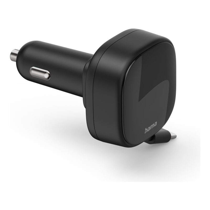 Hama Kfz-Ladegerät, ausziehbares USB-C Kabel + 1xUSB-C Port, 30W, PD, 1m, Schwarz
