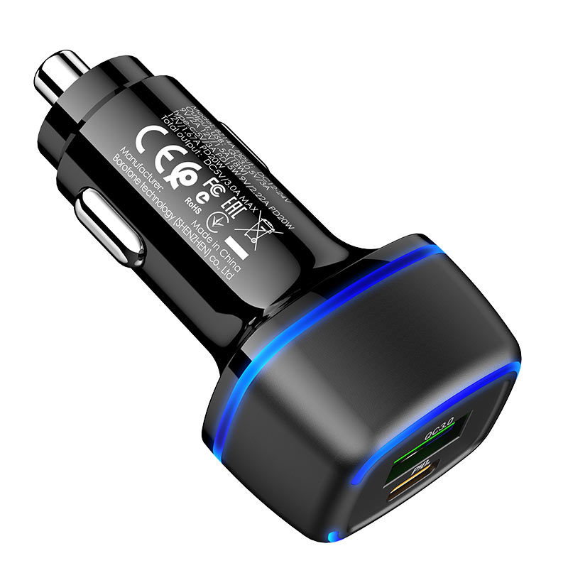 BOROFONE CAR CHARGER BZ14A MERCURY - USB + TYPE C - QC 3.0 PD 20W 3A BLACK