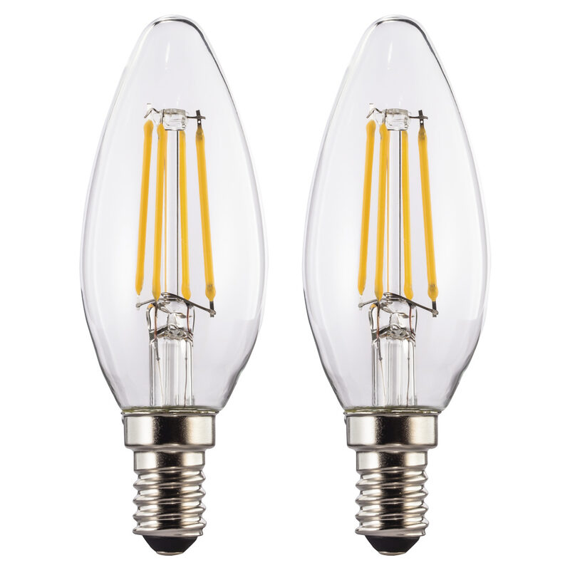 Xavax LED-Kerzenlampe Filament, E14, 470lm, 4W ersetzt 40W, 2 Stk., Warmweiß