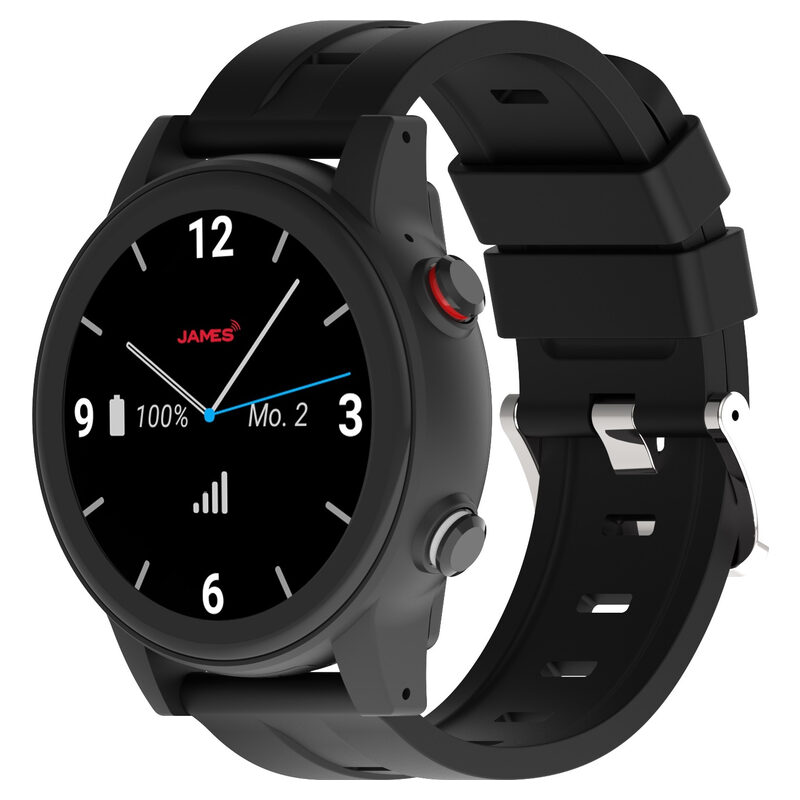 James Notrufuhr R9 Pro, 46.7mm, inkl.Notruftarif 6 Monats-Abo mit Roaming SIM-Karte, Schwarz