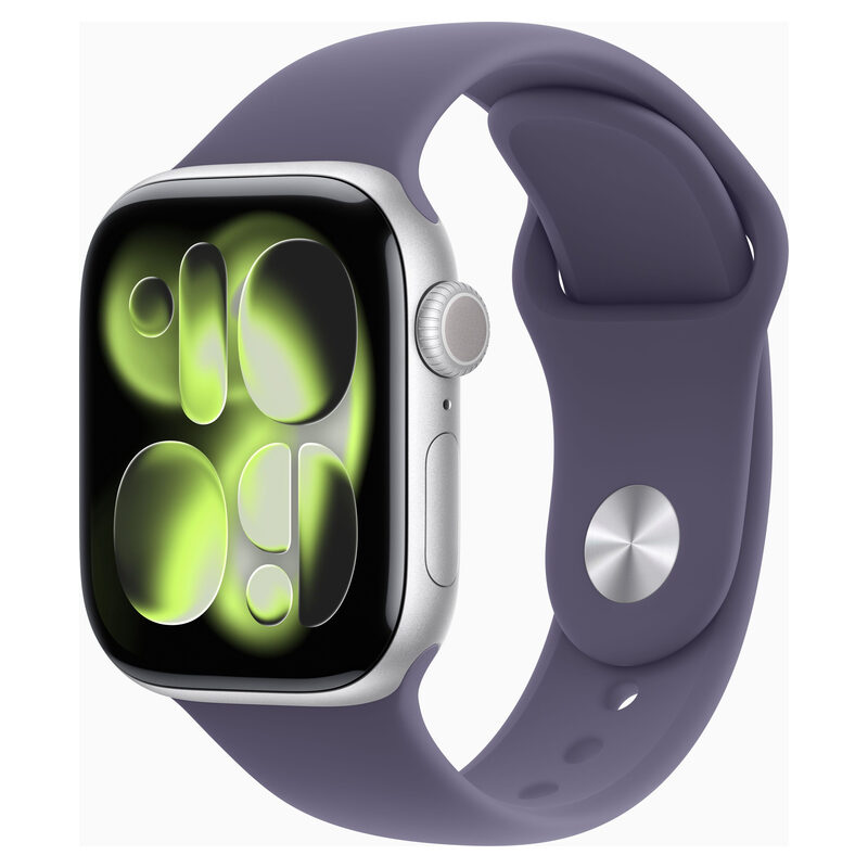 Apple Watch, S11, GPS, silber, 42mm, Aluminiumgehäuse, Sportarmband nebelviolett M/L
