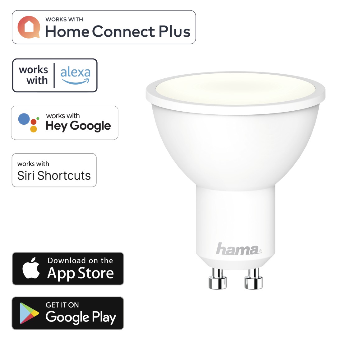 Hama WLAN-LED-Lampe, GU10, 5,5W, dimmbar, Refl., für Sprach-/App-Steuerung, Weiß