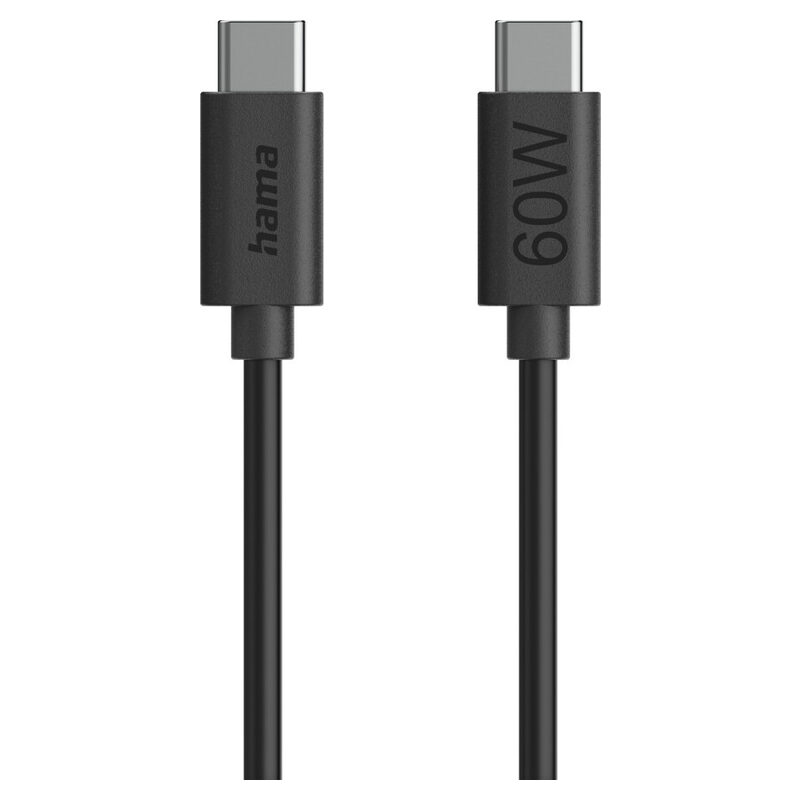 HAMA Ladekabel/Datenkabel, USB-C auf USB-C, USB 2.0, 480 Mbit/s,60W, 1.2 m, Schwarz