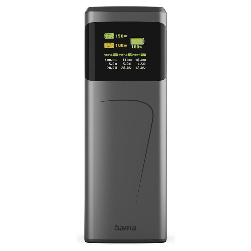 HAMA Power Pack High Power, 150W, 24000mAh, 2x USB-C + 1x USB-A, Anthrazit