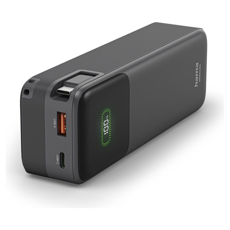 Hama Power Pack RollUp, 20000 mAh, USB-C+USB-A, 45W, Schwarz