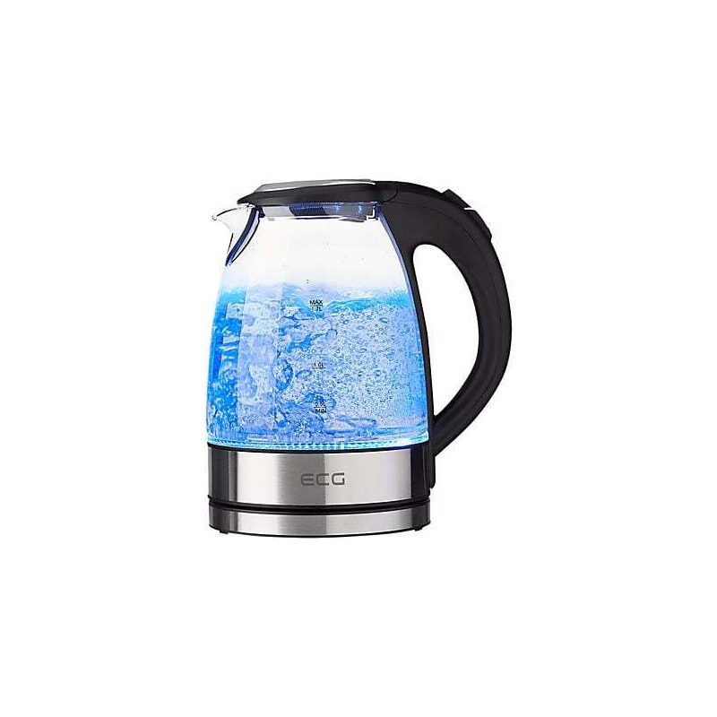ECG RK 1776 Glas, Wasserkocher 1,7L mit Glaskessel edelstahl schwarz