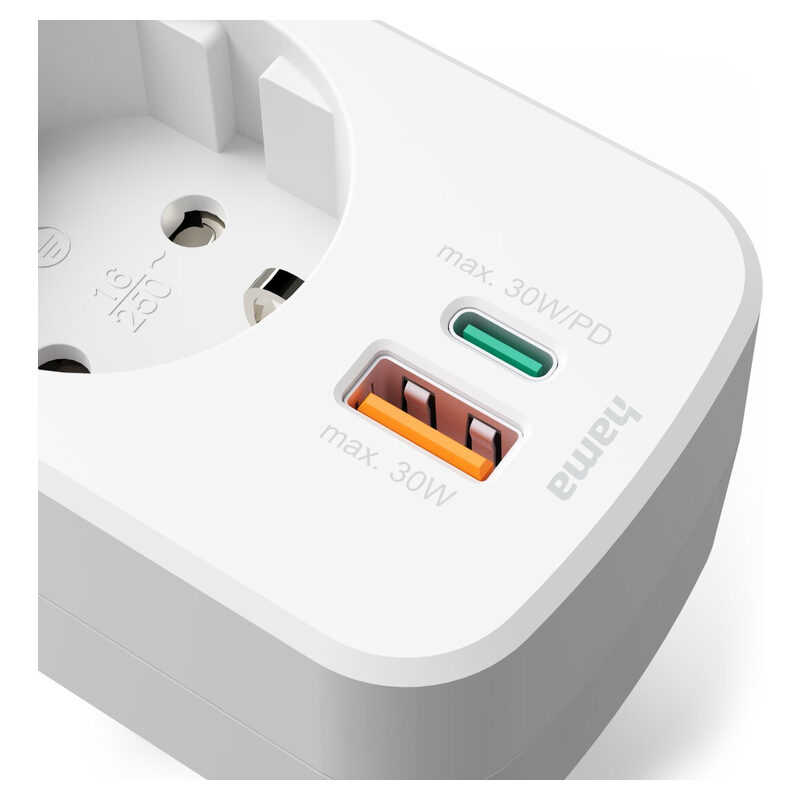 Hama Steckdosenadapter-USBC+USBA weiss