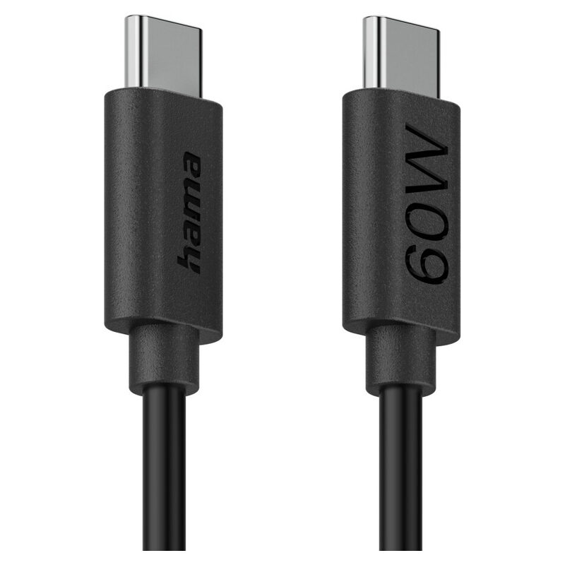 HAMA Ladekabel/Datenkabel, USB-C auf USB-C, USB 2.0, 480 Mbit/s,60W, 1.2 m, Schwarz