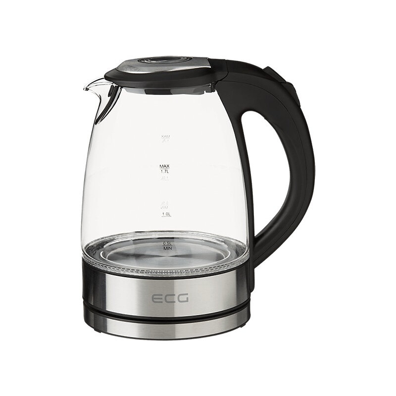 ECG RK 1776 Glas, Wasserkocher 1,7L mit Glaskessel edelstahl schwarz