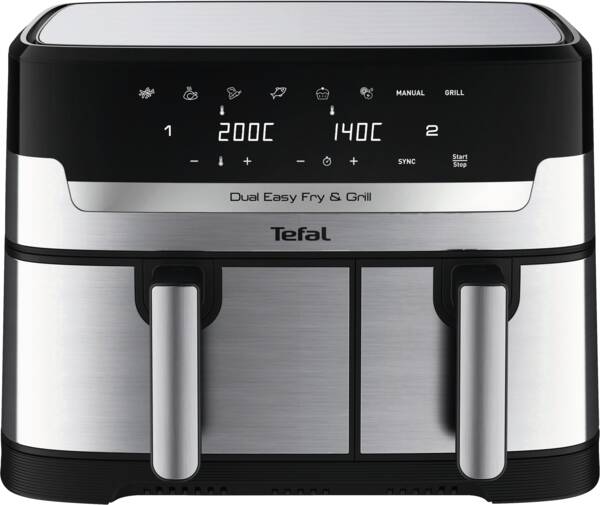 Tefal Doppel-Heißluft-Fritteuse EY905D - Dual Easy Fry & Grill Edelstahl-Schwarz