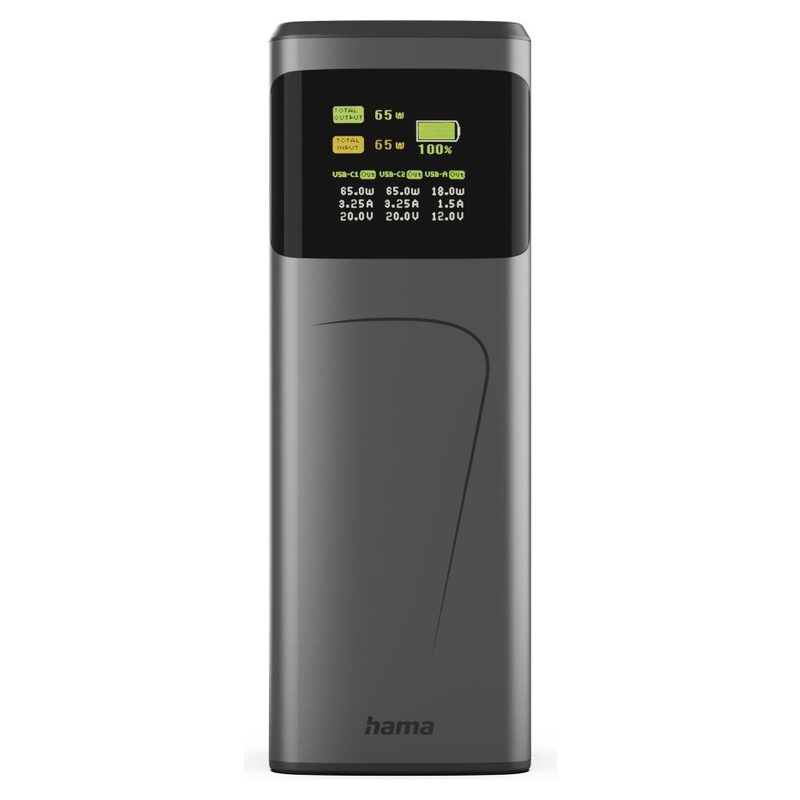 Hama Power Pack High Power, 65W, 20000mAh, 2x USB-C + 1x USB-A, Anthrazit