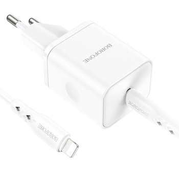 Borofone Wall charger BN6 Field - Type C - QC 3.0 PD 20W with Type C to Lightning cable white