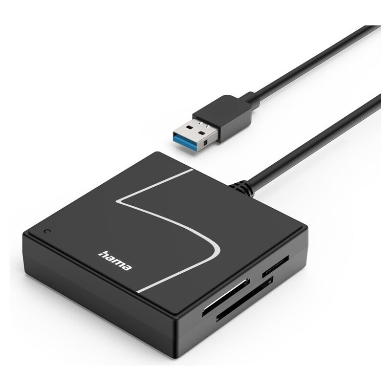 HAMA USB-Kartenleser, USB 3.2, USB-A mit USB-C-Adapter, Schwarz