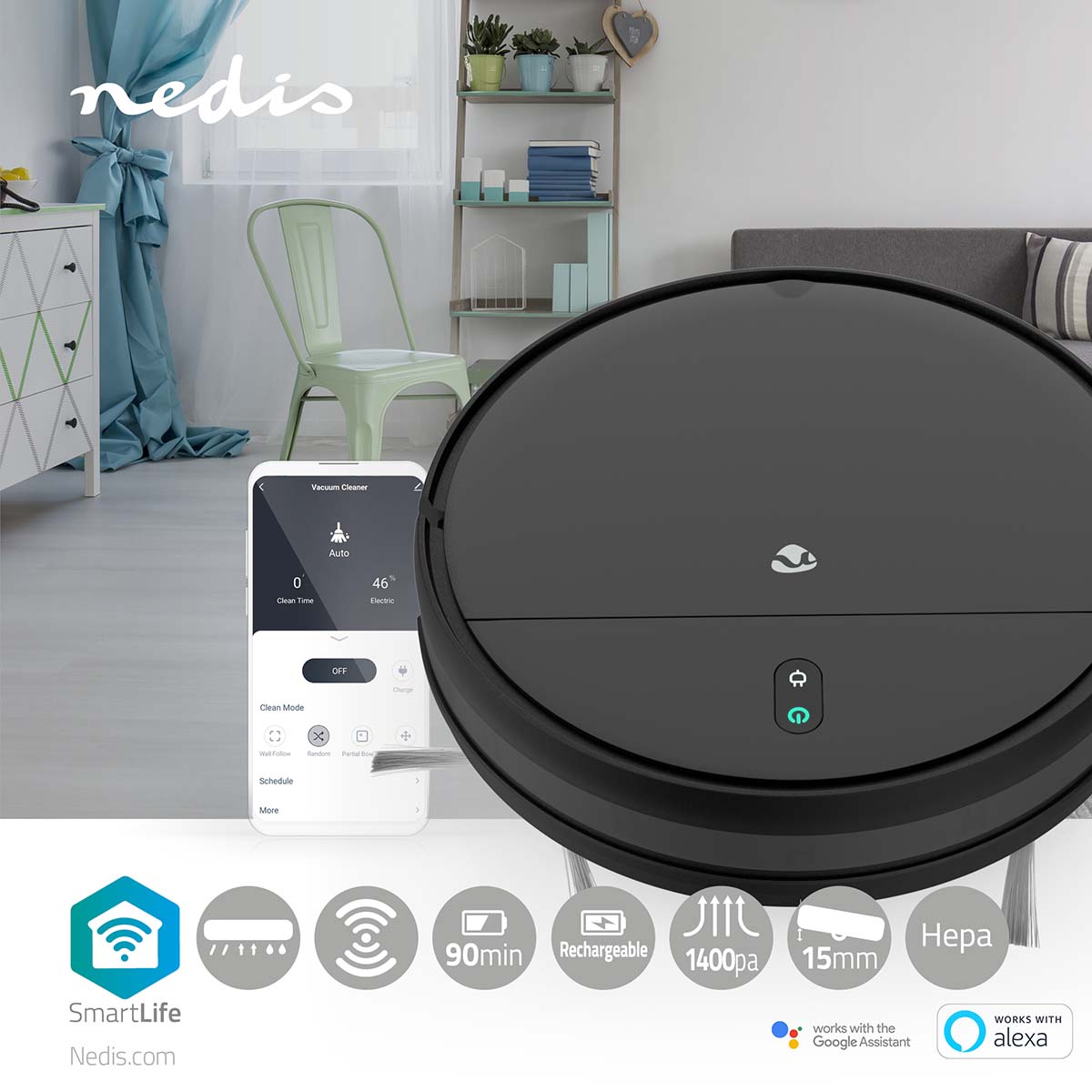 WIFIVCR001CBK-P59 Nedis Roboter-Staubsauger WIFIVCR001CBK
