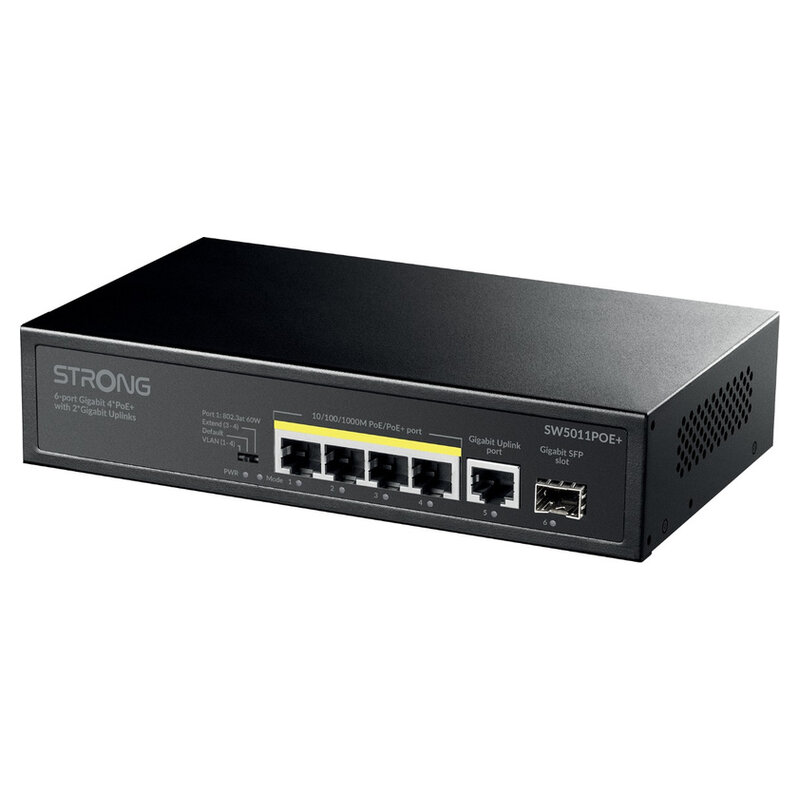 Strong 6-Port Gigabit POE+ Switch mit 4 PoE+ Gigabit-Ethernet-Ports, schwarz