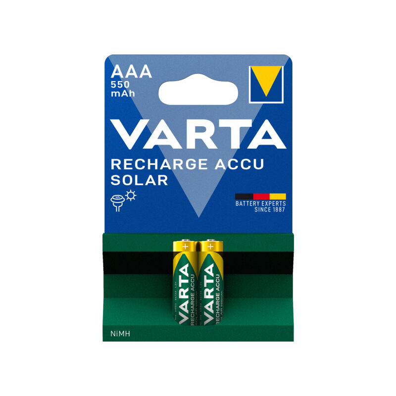 Varta Recharge Akku Solar AAA 550mAh, 2 Stück Blister grün