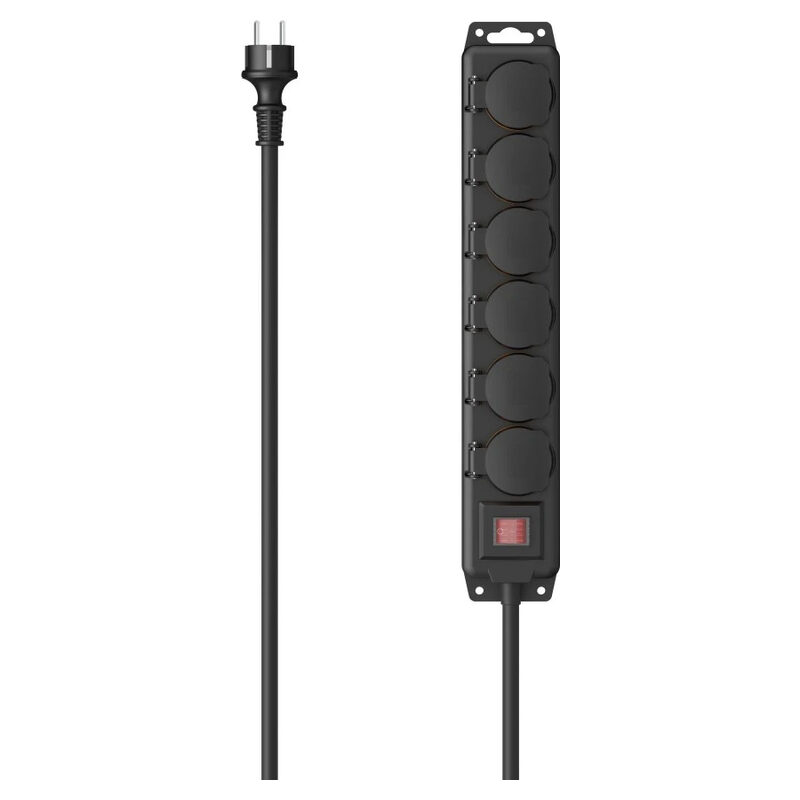 Hama Steckdosenleiste 6-fach Outdoor, 2m, mit Schalter, spritzwassergeschützt, Schwarz
