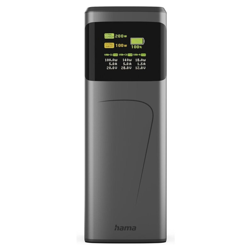 HAMA Power Pack High Power, 200W, 24000mAh, 2x USB-C + 1x USB-A, Anthrazit