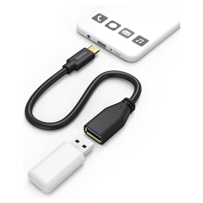 Hama USB Type-C-Adapterkabel, OTG, USB Type-C-Stecker - A-Buchse, 15 cm, Schwarz