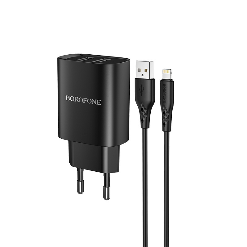 Borofone Schnellladegerät 2.1A 2x USB inkl Lightning USB Kabel schwarz