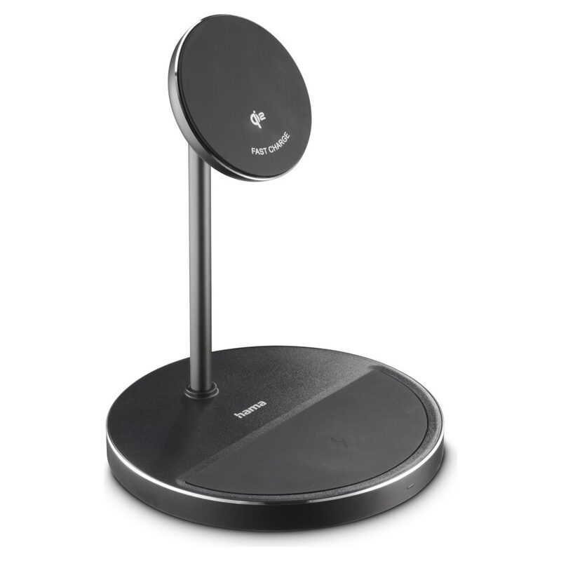 HAMA Ladestation Wireless Charger 2in1 Qi2-Schnelllader + Ladepad f. Kopfhörer, magnetisch, 15W, schwarz