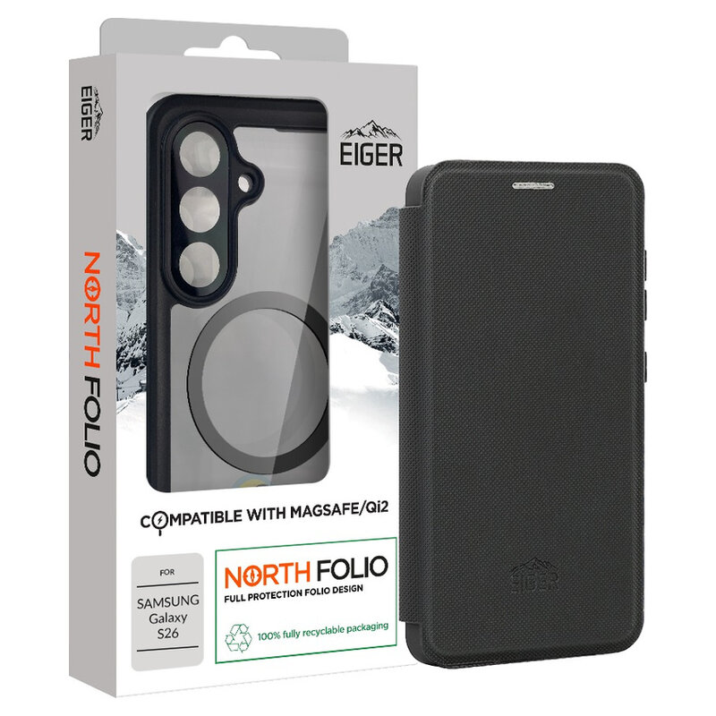 Eiger North Folio Magsafe Case für Samsung S26, schwarz