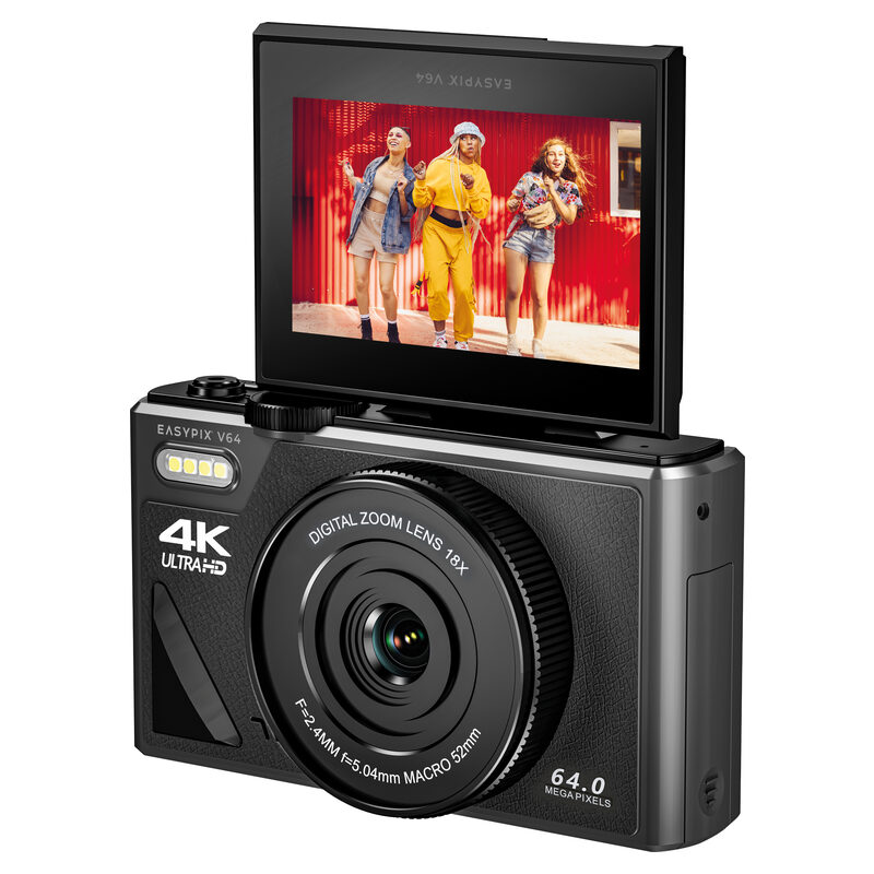 Easypix Digitalkamera V64 FLIP mit Klappbildschirm, Schwarz