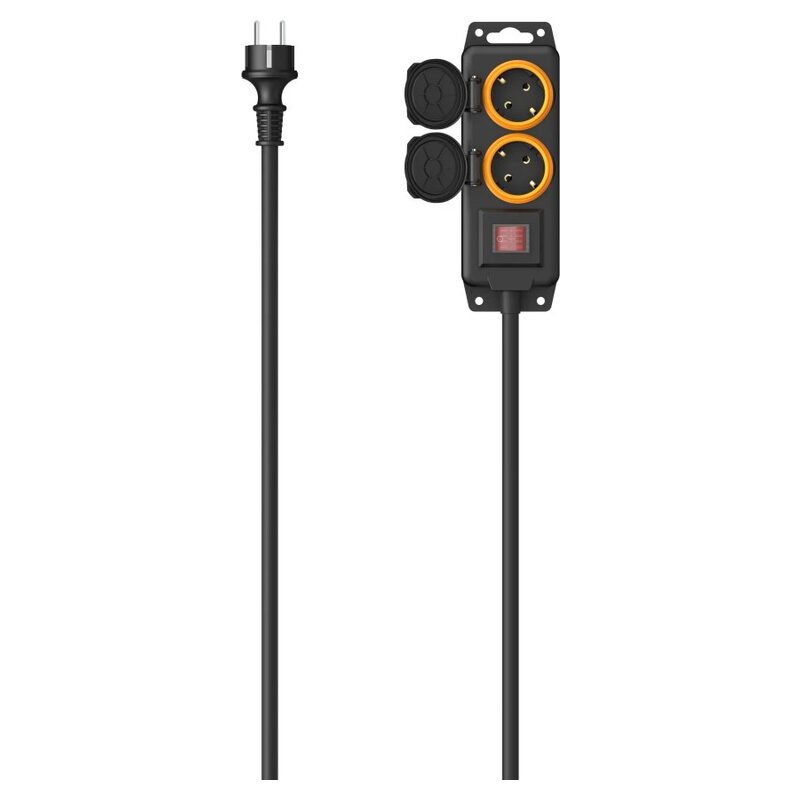 Hama Steckdosenleiste 2-fach Outdoor, 2m, mit Schalter, spritzwassergeschützt, Schwarz