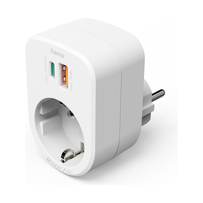Hama Steckdosenadapter-USBC+USBA weiss